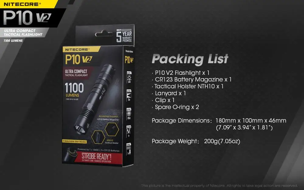 NEW NITECORE P10 V2 18650 LED flashlight CREE XP L2 V6 LED 1100 Lumen Outdoor waterproof