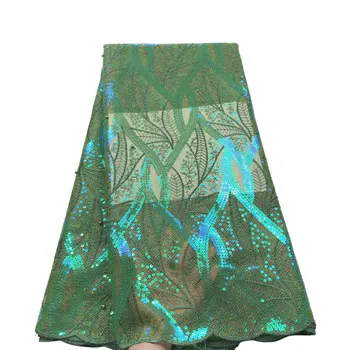

Colorful African Lace Fabric 2019 High Quality tulle Double mesh lace Fabric With Sequins and beads Lace Fabric For Party Dress