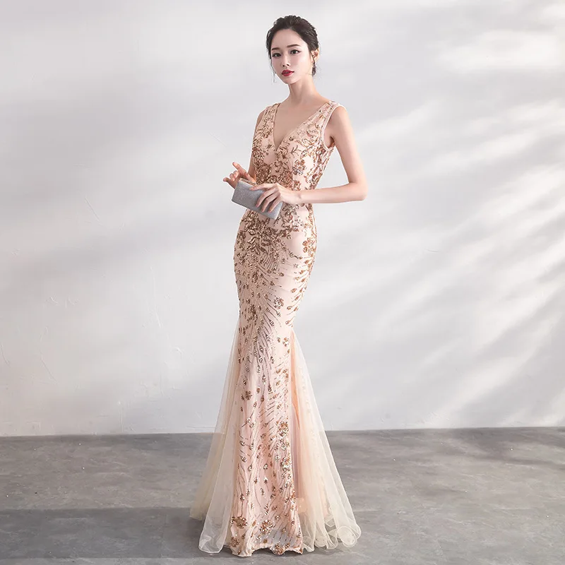 

2020 Real Tapete Cozinha Fishtail Skirt 2020 New Party Noble Elegant Long Temperament Celebrity Thin Sexy Deep V Evening Dress