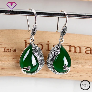HuiSept Fashion Silver 925 Women Drop Earrings Emerald Gemstones Peacock Shaped Jewelry Ornaments Earrings for Wedding Wholesale