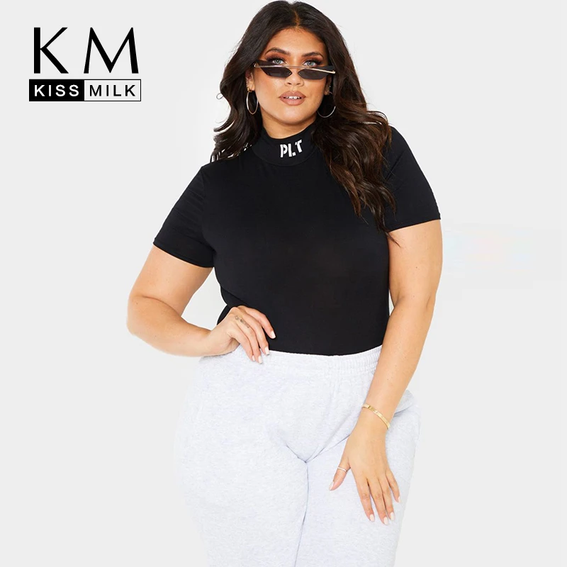 

Kissmilk Women Plus Size Skinny Sexy Short Sleeve Causal Number Print Turtle Neckline Tight Fitting Short Jumpsuit