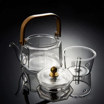 

2020 Heat-resistant Glass Teapot Octagonal Hammered Beam Teapot Anti-slip Beautiful Matte Process Electric Ceramic Stove 800ml