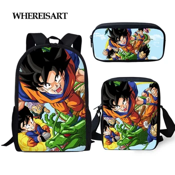 

WHEREISART Kids Schoolbags Set 3D Dragon Ball Z Design Large Capacity Mochila Infantil Backpack for Kids Boys Shoulder Satchel