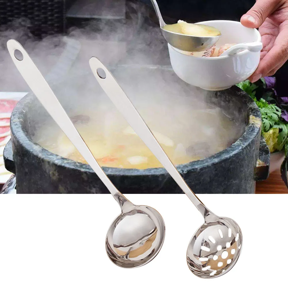 Slotted Spoon Colander Hanging Long Handle Non Slip Kitchen Supplies Heat Resistant Soup Portable Strainer Stainless Steel