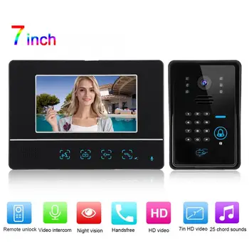 

7in Wired Video Doorbell Password Card Night Remote Access System 100-240V