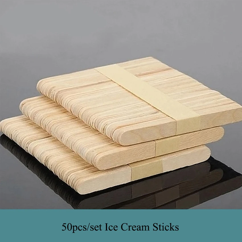 50Pcs/set Ice Cream Sticks Mold Wooden Disposable Ice Cube Stick Mould DIY Crafts Popsicle Block Sticks Molds Accessories