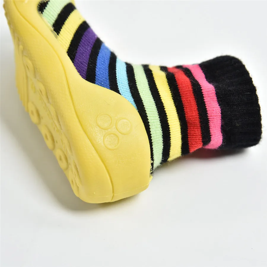 Baby shoes newborn kids non-slip socks baby shoes  soft rubber soles baby shoes girls rainbow stripes toddler boys shoes 35A15 (22)