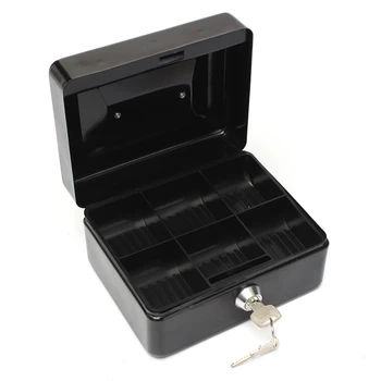 

Lockable Cash Coin Money Storage Safe Security Box Holder Suitcase With Lock Key 6 Compartment Tray Black