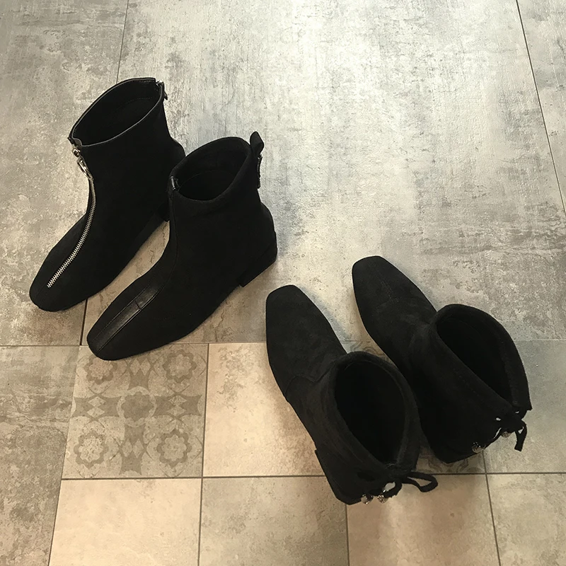 Ботинки «Челси» в 4 стилях; Черные Ботинки martin из флока с острым носком; botas; женские ботинки до середины икры на массивном каблуке; bottes femme; зимние короткие модные ботинки