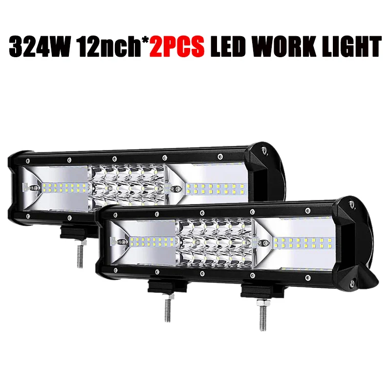 324W 12inch 2pcs 12 В 24 в светодиодный рабочий светильник 4x4, автомобильные аксессуары, светильник для вождения, внедорожный головной светильник, точечный прожектор, комбинированный луч, противотуманный светильник, лампа для грузовика, лодки - Цвет: 324W 12inch 2pcs