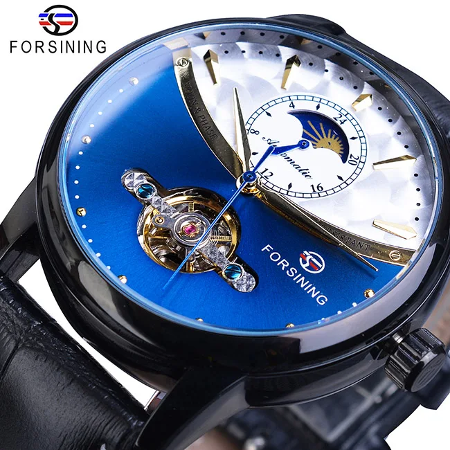 GMT1150-8 Классические Механические часы Forsining Blue Moon Phase, автоматические турбийон, мужские часы из натуральной кожи, мужские часы, Прямая поставка - Цвет: GMT1150-8