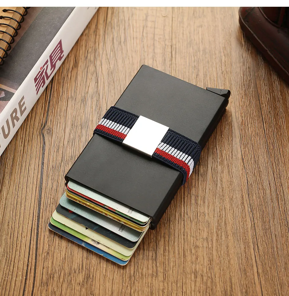 DIENQI модный двойной кошелек черный металлический RFID кошелек для мужчин Эластичность резиновый ремешок кошелек карман для карт Многофункциональный кошелек