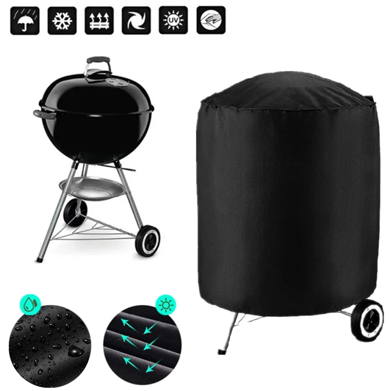 

BBQ Cover Dust Waterproof Black Round Grill Cover Rain Protective Outdoor Barbecue Cover BBQ Grill For Webber