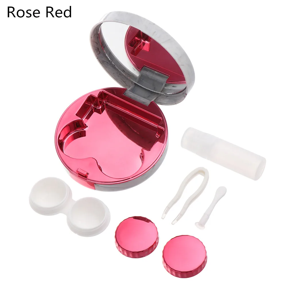 rose red Модная Портативная Коробка для контактных линз Блестящий Удобный для переноски круглый блестящий набор для ухода за глазами держатель для контактных линз чехол из АБС-пластика для хранения - Цвет: rose red