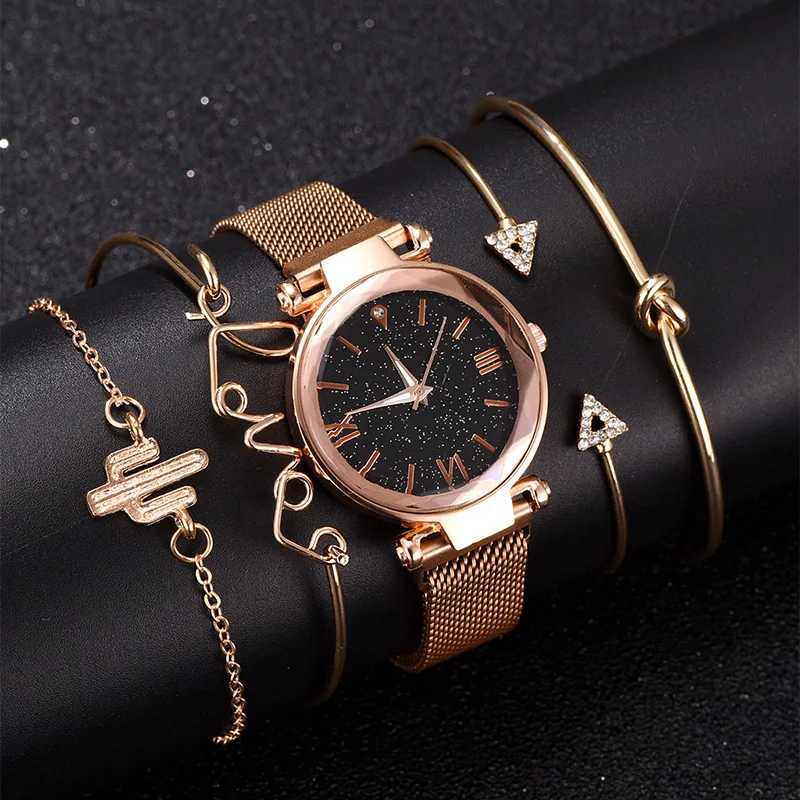 Women Watches Luxury Famous Brand Quartz Ladies Woman Watches Female Clock Lady Wrist Watch For Women's Wristwatch 5pcs Set
