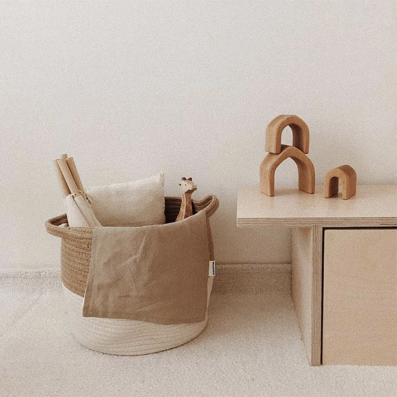 Jute Laundry Basket Cotton Organizer Chic Woven Storage Basket Wasmand Baby Stuff Toy Organization Nordic Baby Room Home Decor