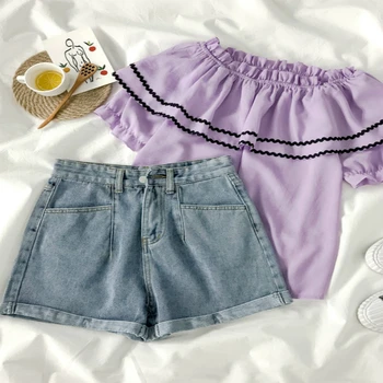 

Summer Loose Jeans Ladies Fashion Shorts Straight Retro Thin Section High Waist Wide Legs Commuter All-match Daily Office Lady