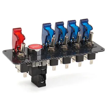 

Auto LED Toggle Ignition Switch Panel Racing Car Engine Start Push Set Kit + 4 Blue & 1 Red LED Toggle Button Panel 12V