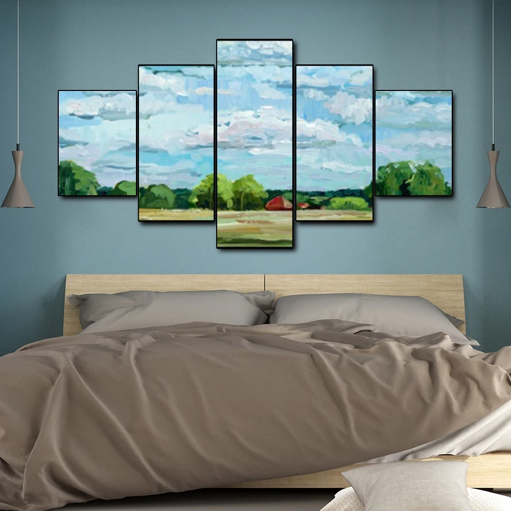 Canvas Oil Painting Blue sky and white clouds Plain scenery Art Poster Picture Wall Decor Modern Home Decoration For Living room