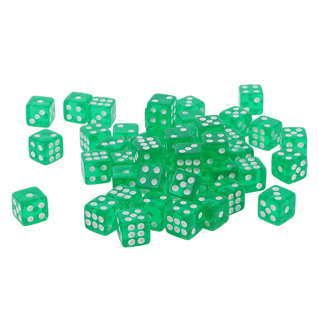 50PCS Translucent Dice D6 6-Sided Dice 12mm for Board Games Table Games Green