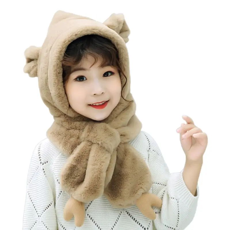 4 Kids Baby Cartoon Scarf with Claw Cute Bear Image Pattern Plush Hoodie Earflap - Цвет: 4