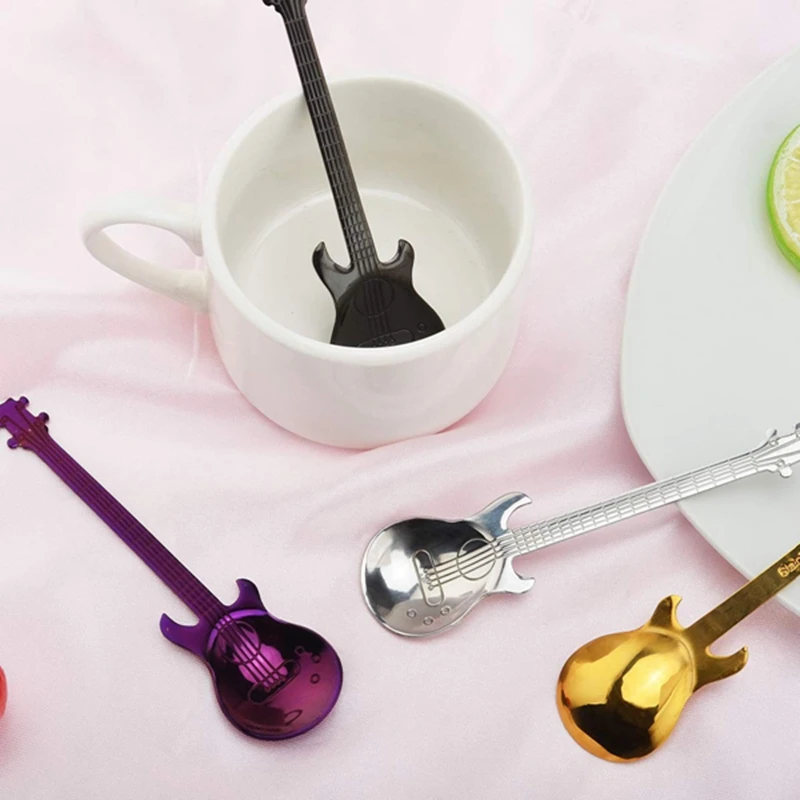 Набор из 4 кофейных ложек в форме гитары из нержавеющей стали, ложки Demitasse, десертные ложки, ложка для сахара, кухонная милая посуда(набор 1