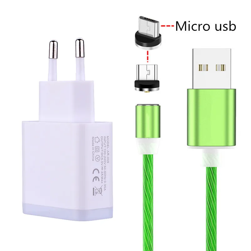 Магнитный Micro USB светодиодный световой провод для samsung huawei honor 7A Xiaomi Redmi 6A LG alcatel htc зарядное устройство для мобильного телефона
