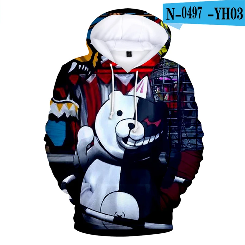 Danganronpa толстовка с капюшоном черный белый медведь Монокума негабаритных Moletom Аниме толстовки длинный рукав 3d печатных игровая одежда