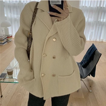

Comelsexy 2020 New Autumn Winter Double Breasted Cardigan Women's Sweater Knit Wear Minimalist Knitting Outwear Ladies Female