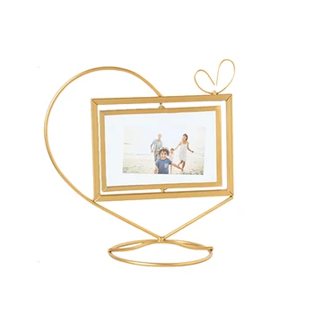 

Rotatable Double Side Wedding Desktop Decor Table Iron Art Free Stand Heart Shape Living Room Photo Frame Gifts Picture Crafts