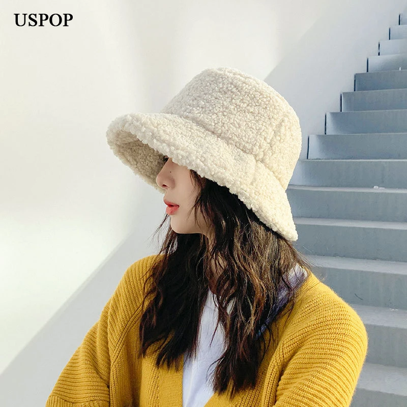 USPOP, женские шапки, новинка, шерсть ягненка, шапка-ведро, женские зимние толстые теплые шапки
