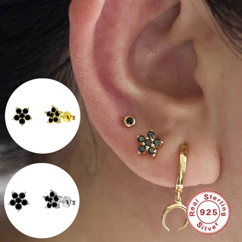 

MARY 925 Sterling Silver Stud Earrings For Women aretes de mujer Zircon Pierced Earring Couple Gift Pendientes Fine Jewelry