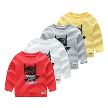 Весенняя новая стильная детская футболка для мальчиков Базовая рубашка из чистого хлопка с длинными рукавами для маленьких детей; сезон весна-осень