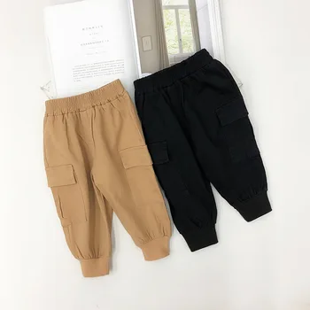 

WLG Boys Casual Cargo Pants Kids Spring Autumn Khaki Black Pant Baby Boy Fashion All Match Trousers for 1-5 Years