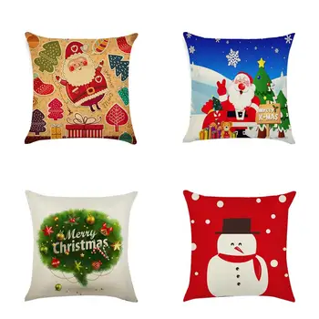 

4 Pcs Christmas Theme Decorations Cotton Linen Pillowcase Throw Pillow Case Cushion Cover with Hidden Zipper for Home Decoration