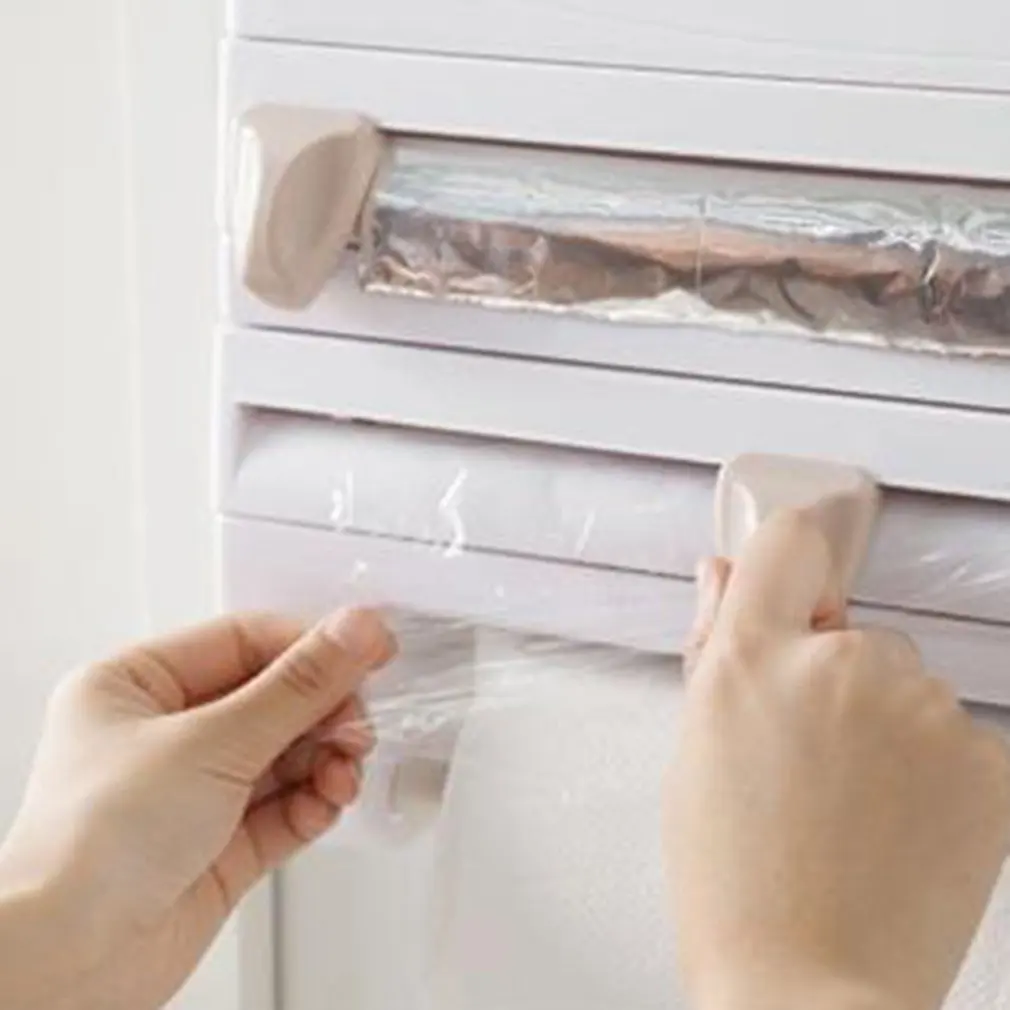 

Kitchen Plastic Wrap Storage Rack With Cutter Aluminum Foil Barbecue Paper Rack Paper Towel Rack Towel Storage Rack