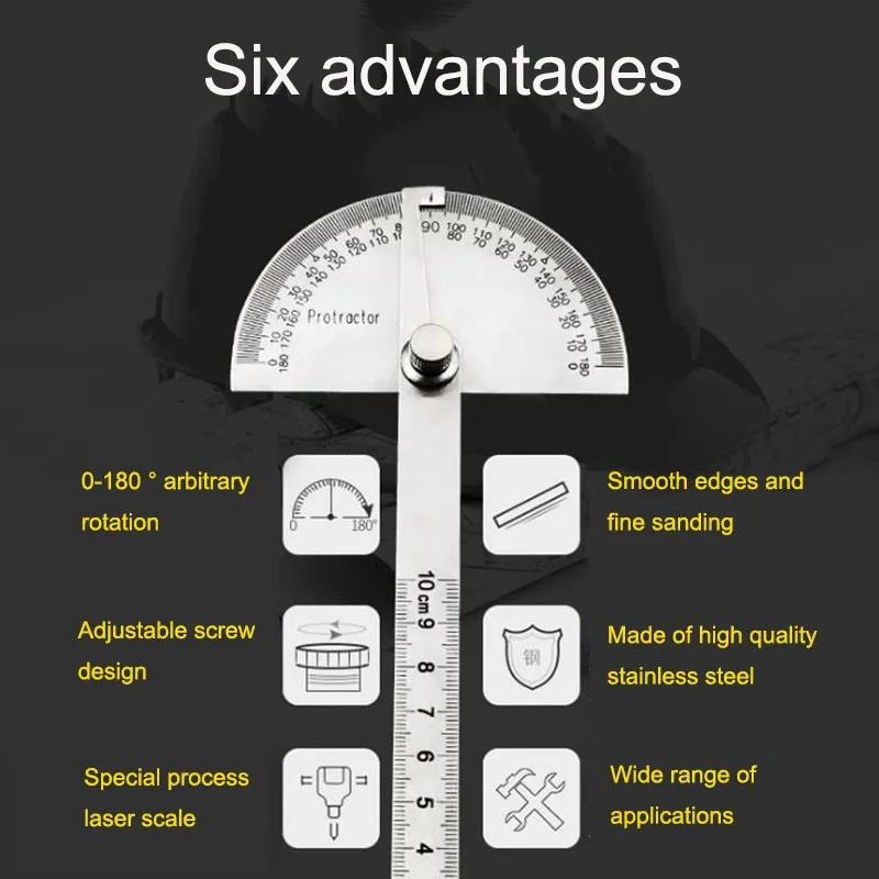 Полукруглый транспортир на 180 градусов, угловая линейка 0-10 см, разделитель из нержавеющей стали, многофункциональные вращающиеся измерительные инструменты