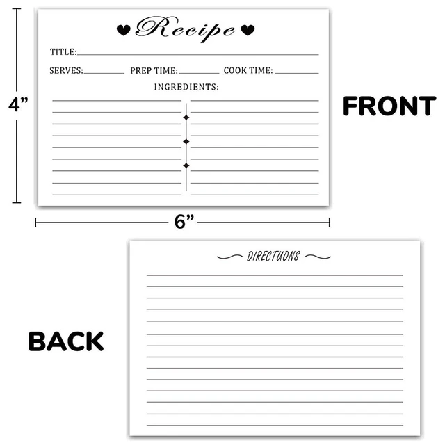 Remarkable Recipe Cards 4 x 6 Double Sided - Black and White