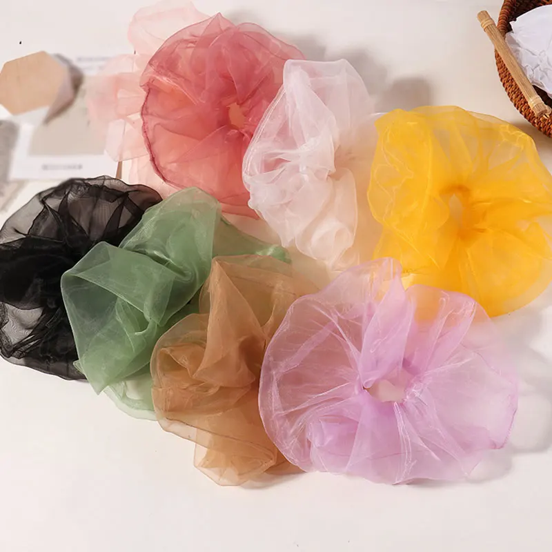 

Transparent Organza Hair Scrunchies Spring Candy Color Oversize Hair Rope Ponytail Hair Accessories For Women Girls Ties Gum