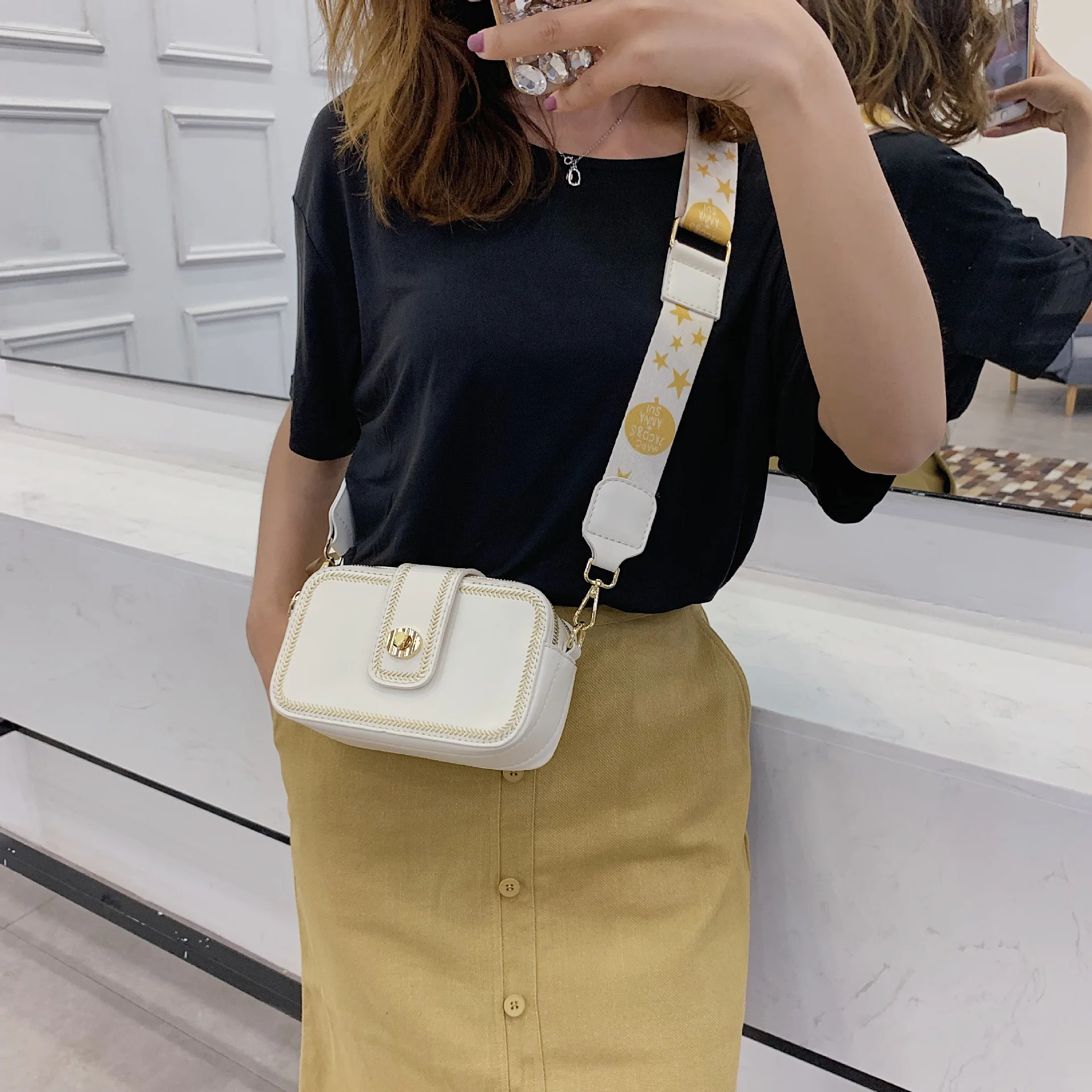 

Korean-style Casual Bag Women's 2019 Summer Wide-Strap Casual Shoulder Bag Versatile Rectangular Mini Shoulder Bag
