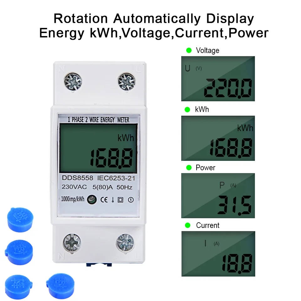 5(80)A 230V Digital Energy Meter DIN RAIL 50Hz KWH DIN RAIL METER LCD Display DDS662 DIGITAL Single Phase kWh counter freeship