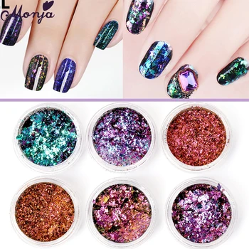 

Monja 6 Pcs/Set Nail Art Glitter Sequins Ultra Thin Irregular Flakes Foil Paper Chameleon Pigment Dust DIY Manicure Decorations