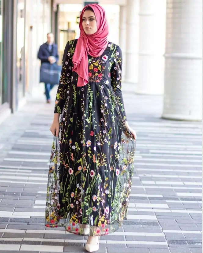 Модное шифоновое платье abayas с кружевной вышивкой мусульманское платье Дубай женские кафтан исламские дамы cascul одежда - Цвет: 2