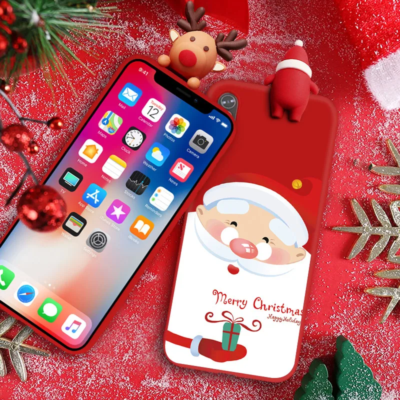 Рождественский мультяшный 3D чехол для телефона с оленем для iPhone 11 Pro Max XR XS Max X 7 8 6 6S Plus милый силиконовый матовый красный чехол с медведем