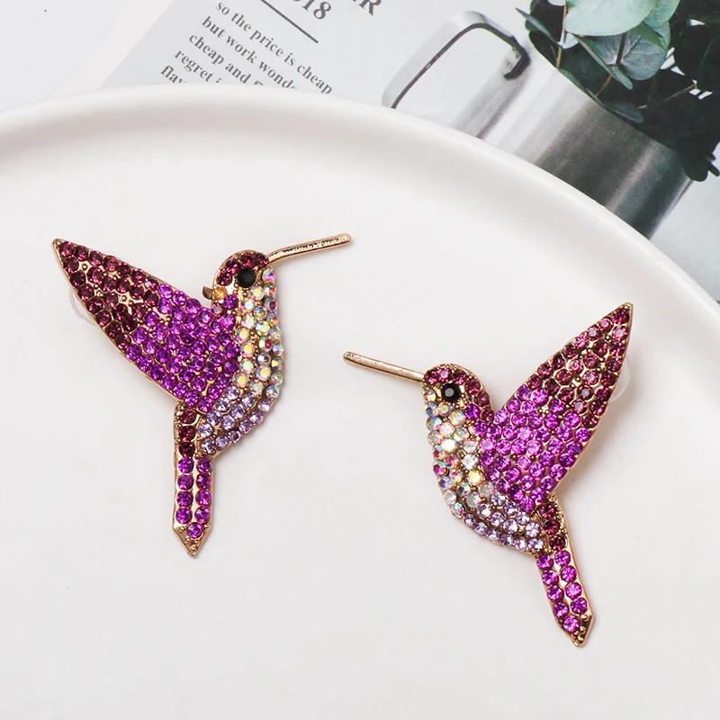 Зеленые и фиолетовые серьги-гвоздики в виде птицы женские модные элегантные вечерние висячие серьги с кристаллами Букле д 'Орель Femme