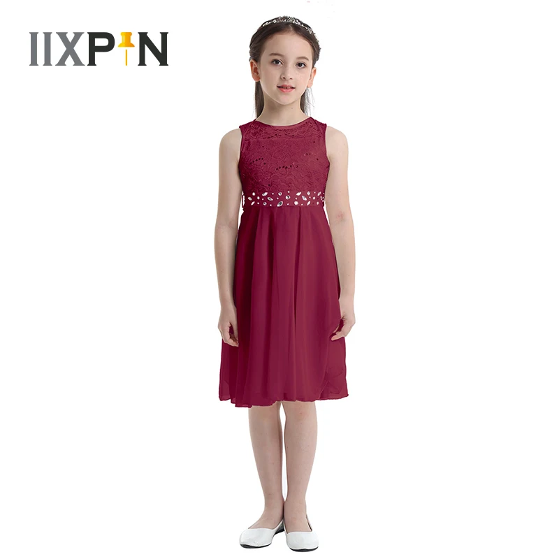 

Children Girls Sequined Lace Chiffon Flower Girls Dresses For Weddings Kids Princess Pageant Bridesmaid Birthday Party Dress