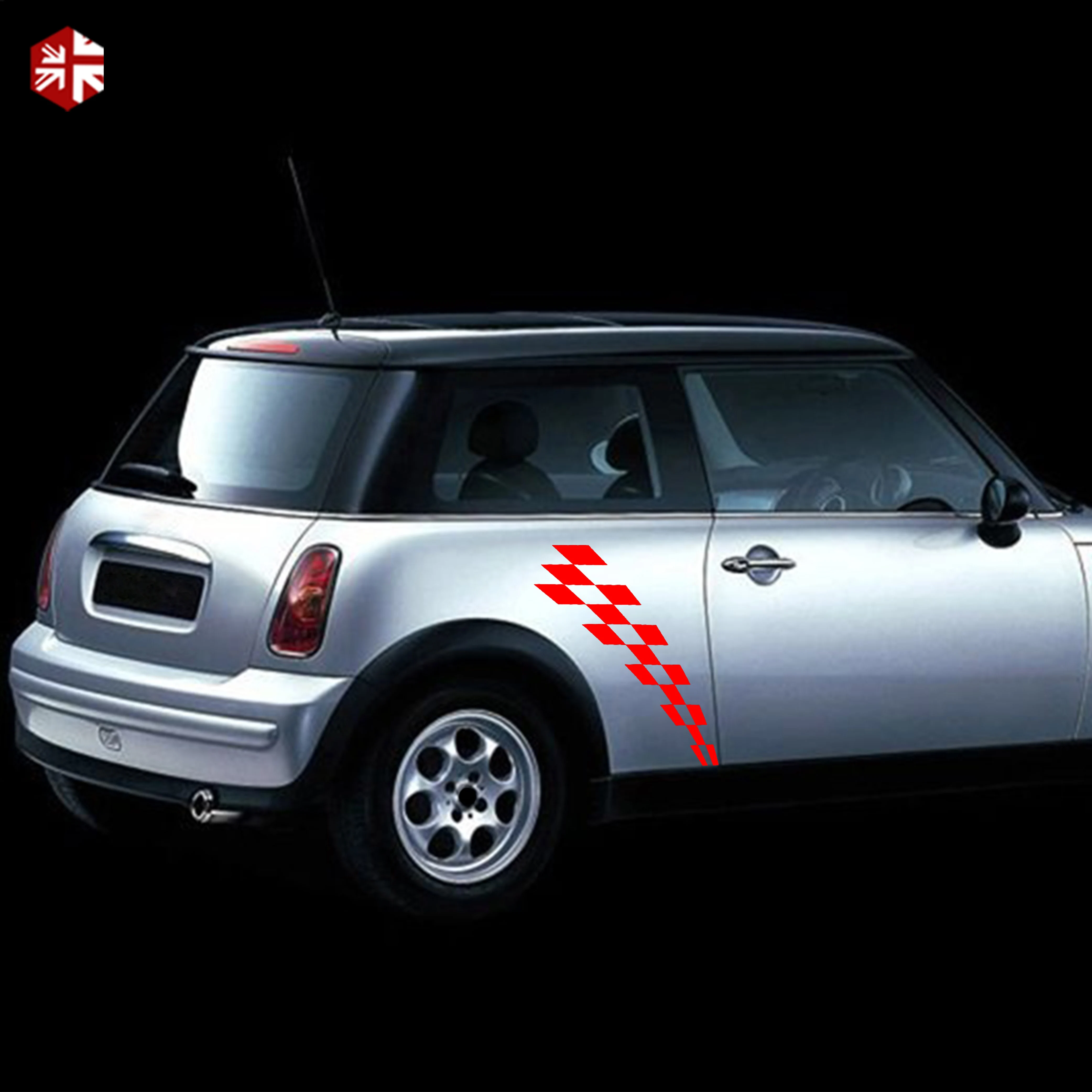 2 Pcs Checkered Flag Styling Car Door Side Stripes Sticker Body Body Decal For MINI Cooper S R50 R52 R53 JCW One Accessories