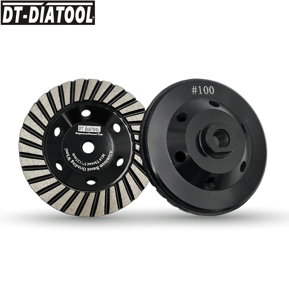 DT-DIATOOL 2pcs M14 Dia 125mm/5inch Grit#100 Aluminum Based Diamond Grinding Cup Wheel Fine Grinding Disc For Granite Marble
