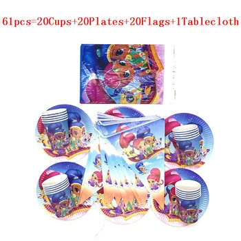 

Cartoon Party Supplies 61/31Pcs Shimmer and Shine Kids Tableware Boy Girl Birthday Plate Cup Flag Tablecover Decorations Supply