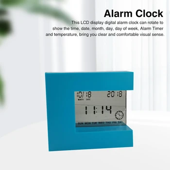 

LCD Calendar Home Decor Alarm Clock Electronic Modern Office Digital Display Time Temperature Rotating Induction Desktop Bedroom